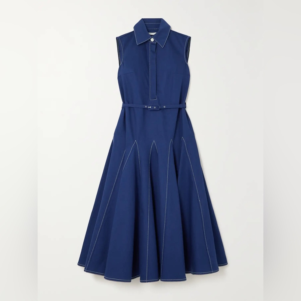 Emilia Wickstead Monique Topstitched Dark Blue Denim Midi Dress